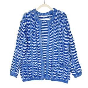 Endless Rose Open Front Striped Fringe Cardigan Sweater Size M/L Blue White